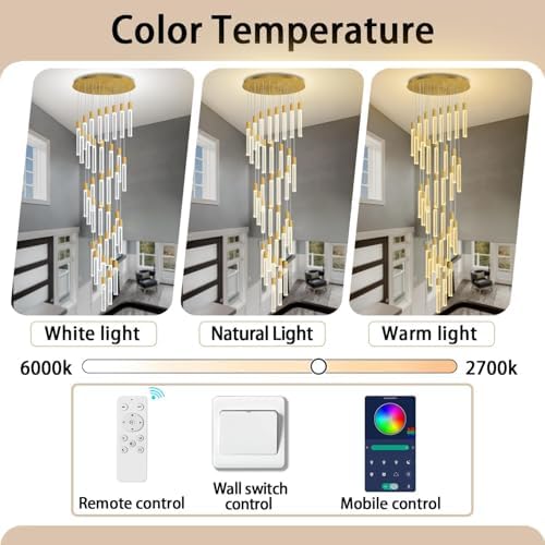 36-Light 200" High Ceiling Chandelier Long Spiral LED Dimmable Chandelie...