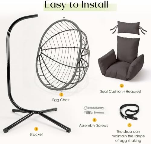 LEX CRAFT Hanging Egg Chair with Stand, Swinging Egg Chair Outdoor Indoor, Ha...