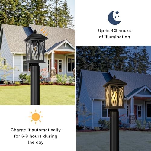Treekee Solar Post Lights Outdoor, Modern Farmhouse Pier Mount Lamp Post Ligh...