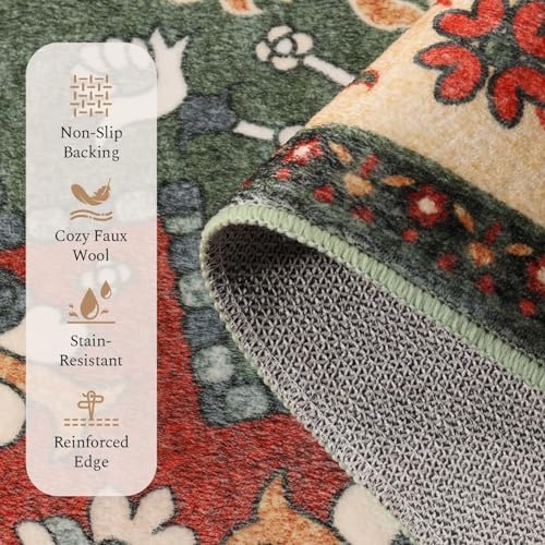 Rugflix 9x12 Area Rugs for Living Room, Washable Red Green Large Rug