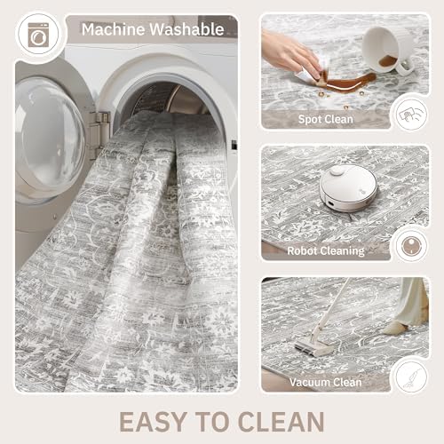 Soalmost 9x12 Area Rugs for Living Room, Washable Neutral Soft Rug Grey
