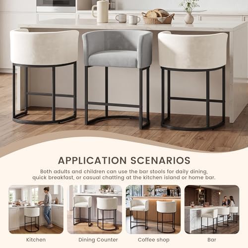 GRUSIGN Chenille Counter Height Bar Stools Set of 2, 26" Kitchen Island ...