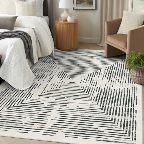 BLISSA Washable 5x8 Area Rug - Black White Throw Rugs for Living Room