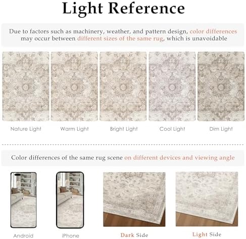 PureCozy Beige 9x12 Washable Area Rug Vintage Oriental Medallion Carpet
