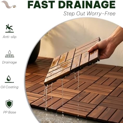 VICTORY RELAX Natural Acacia 12x12 Interlocking Wood Deck Tiles for Balcony, ...