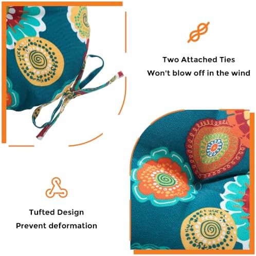 Magpie Fabrics Outdoor Round Bistro Seat Cushions with Ties, 15"x15&quot...