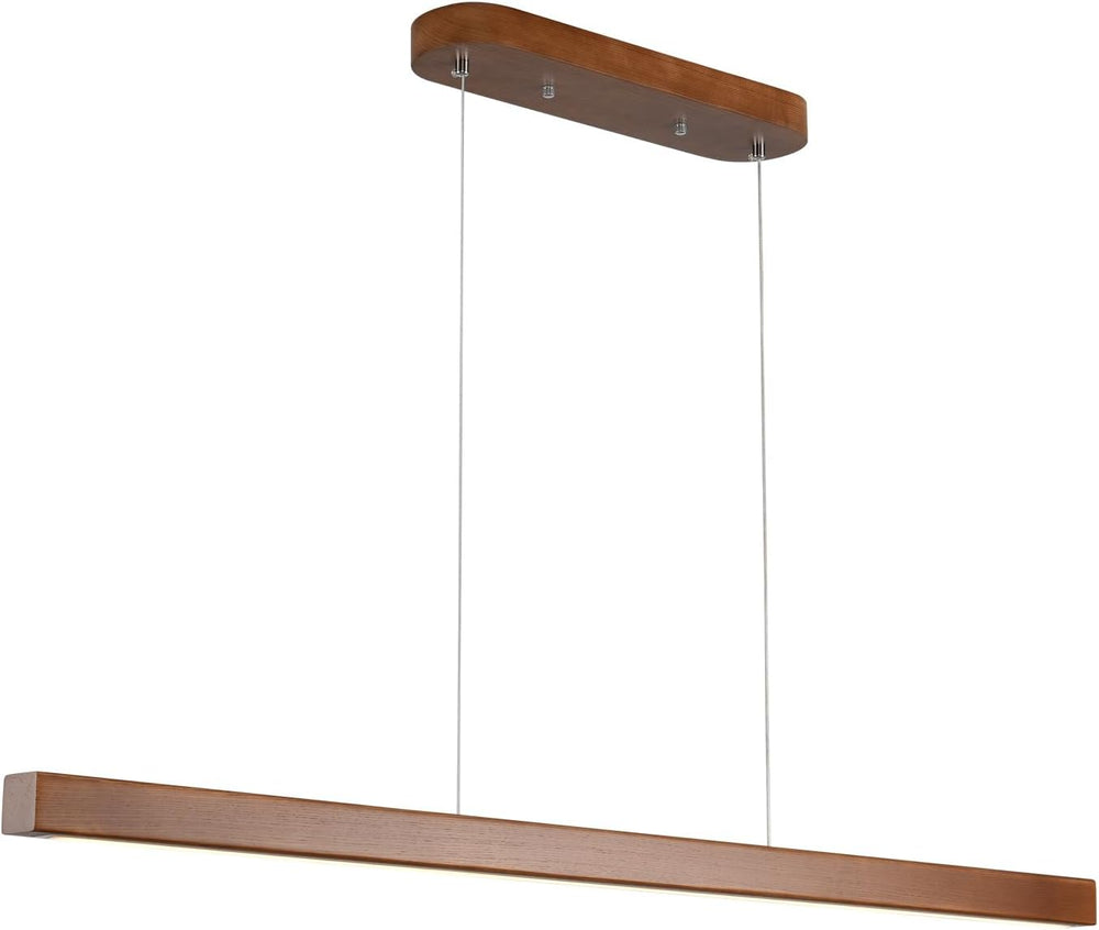 31.5" Wood Linear Pendant Light – Dimmable LED Chandelier with Remote, A...