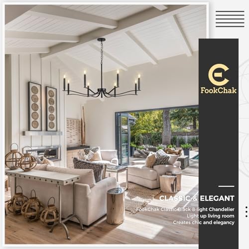 Black Chandelier, Modern Dining Room Light Fixture 8 Light Candle Chandelier ...