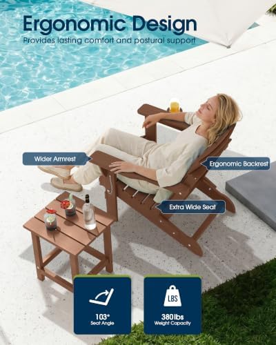 MUCHENGHY Folding Adirondack Chairs Set of 6, HDPE Patio Chair, Teak