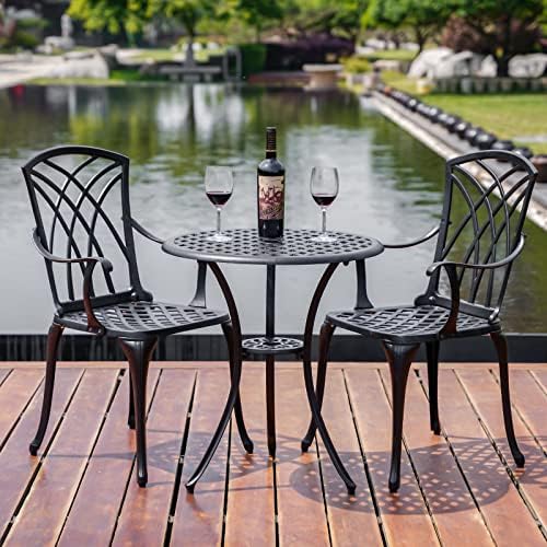 Outdoor 3 Piece Bistro Set Cast Aluminum Bistro Table and Chairs Set of 2, Al...