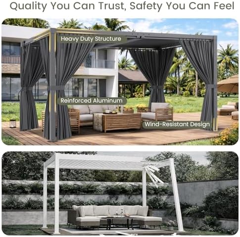 Louvered Pergola 10'x13' Outdoor Pergola with Roof, Heavy Duty Alumin...