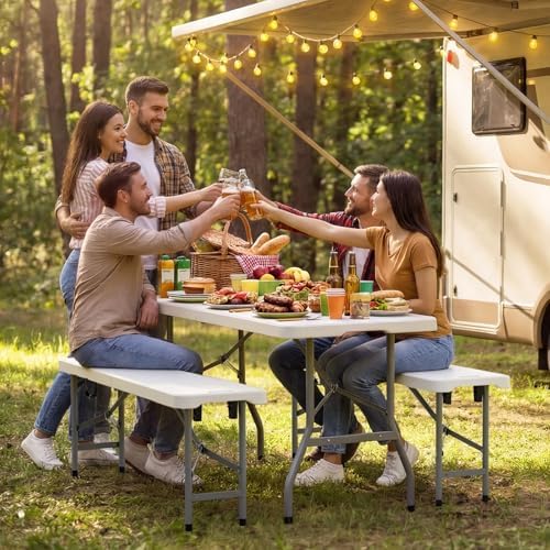 VINGLI 4 feet Plastic Folding Bench,Portable in/Outdoor Picnic Party Camping ...