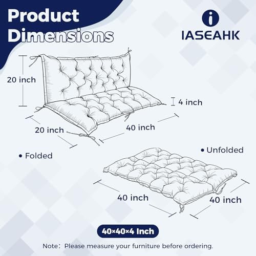 IASEAHK Porch Swing Cushions, 40×40×4 Inch, Waterproof, Dark Grey