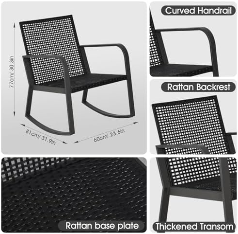 Bistro 3 Piece Patio Furniture Set, Patio Table and Rattan Outdoor Rocking Ch...