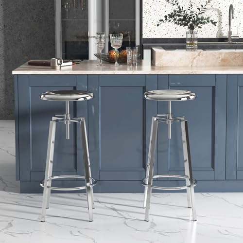 Atlas Industrial Bar Stools Set of 2, Adjustable Swivel Metal, Chrome