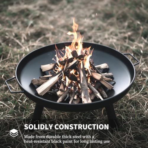 23inch Portable Fire Pit with Fire Poker and Spark Screen, 2 in 1 Small Round...