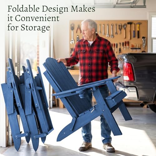Greesum Folding Adirondack Chair Set of 2, Heavy-Duty 360LBS HDPE Outdoor Cha...