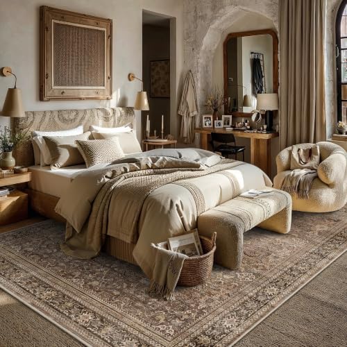 Schweek 8x10 Brown Area Rugs Washable Vintage Large Rug for Living Room