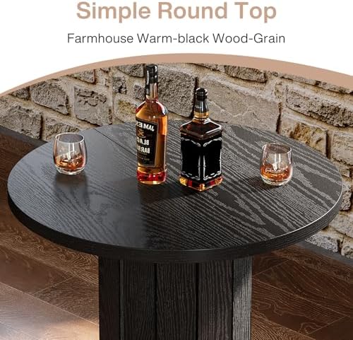 Tribesigns Round Bar Table, 39.4" H Wood Bistro Pub Table with Metal Rin...