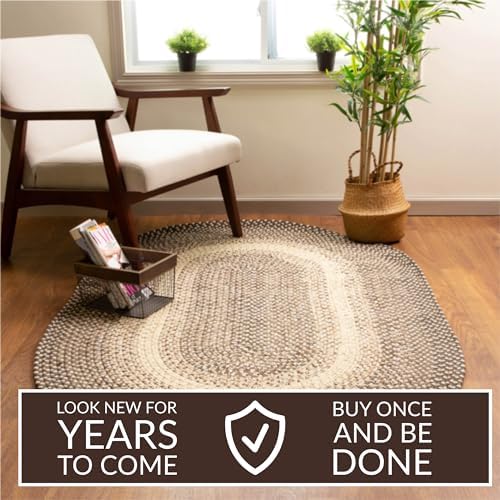 Super Area Rugs Braided Rug Round 8ft Farmhouse Kitchen Rug - Ridgewood Braid...