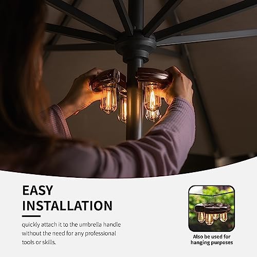 Patio 2 Packs Umbrella Light with LED Edison Bulbs, Battery Operation Cordles...