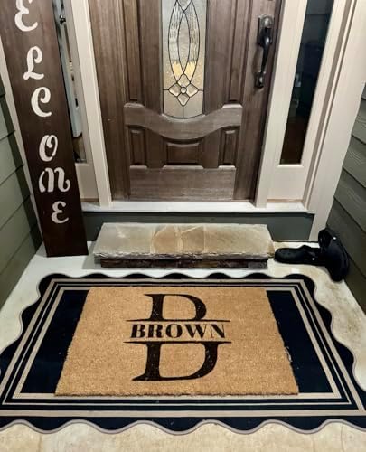 Scalloped Easy Jute 3x5 Outdoor Rug, Washable Rugs for Entryway Black Front D...