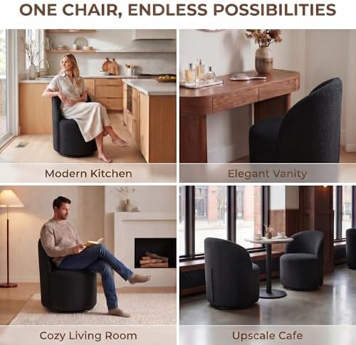 HNY Upholstered Swivel Dining Chairs Set of 6, Mid Century Modern Kitchen Rou...