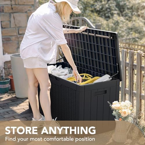 Devoko 100 Gallon Waterproof Resin Deck Box, Large Outdoor Storage Box