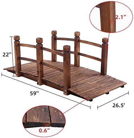 5FT Wooden Garden Bridge with Handrails, Decorative Landscape Footbridge for ...