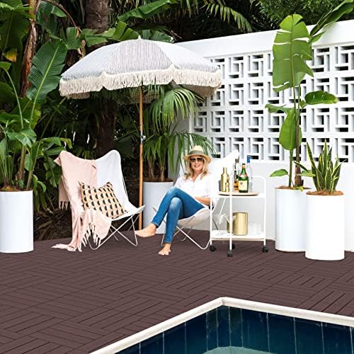 Goovilla Plastic Interlocking Deck Tiles, 9 Pack, 12"x12" Each, Dar...