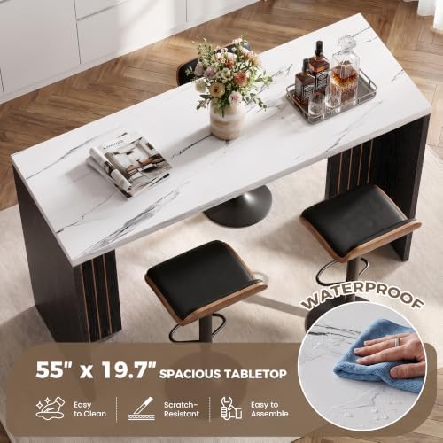 Miereirl 55" Bar Table, Marble Bar Height Table, 36.4" High Pub Tab...