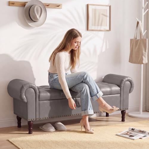 YOUDENOVA 60" Ottoman with Storage, Upholstered Storage Ottoman Bench wi...