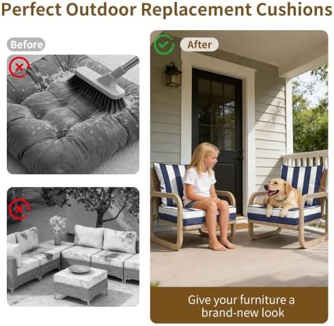 22x24 Outdoor Chair Cushions Set of 2, Waterproof Deep Seat Cushions for Pati...