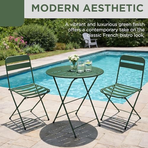 Alpine Corporation VTFAM168A-GN 3-Piece Green Metal Folding Bistro Set – 20&q...