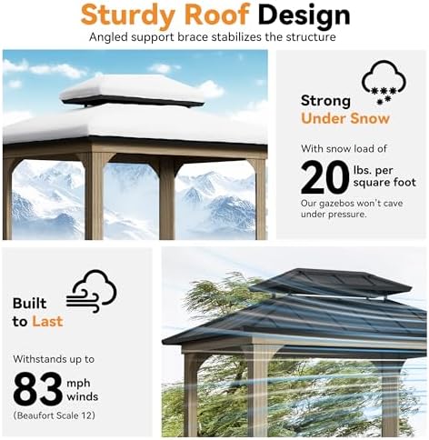 Modern Shade Grill Gazebo 6x8 with USB Charging Power Strip, Wood Grain