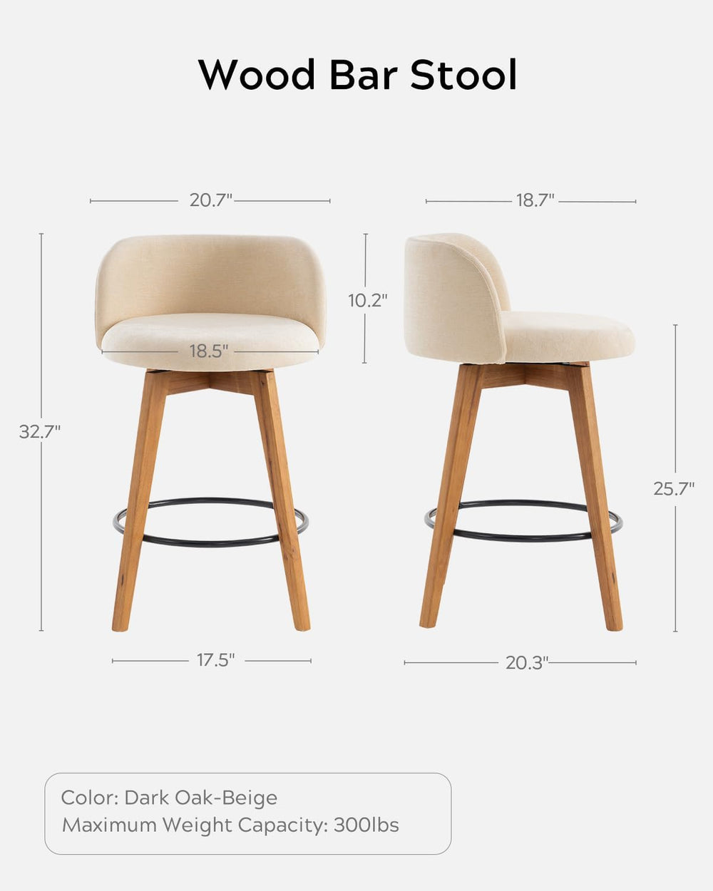 EYYTHUNG 26" Counter Height Bar Stools Set of 2 Mid Century Modern Farmh...