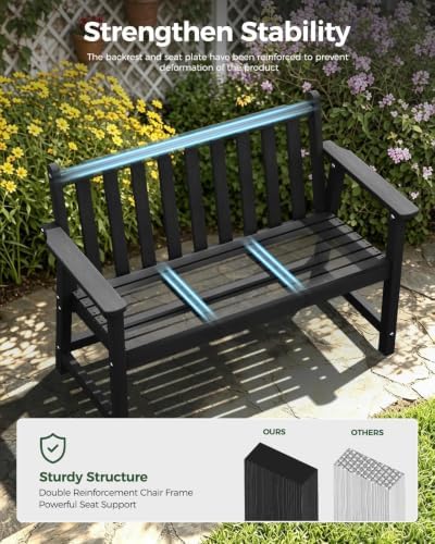 48" HDPE Weatherproof Outdoor Bench, Garden Porch Benches, Black