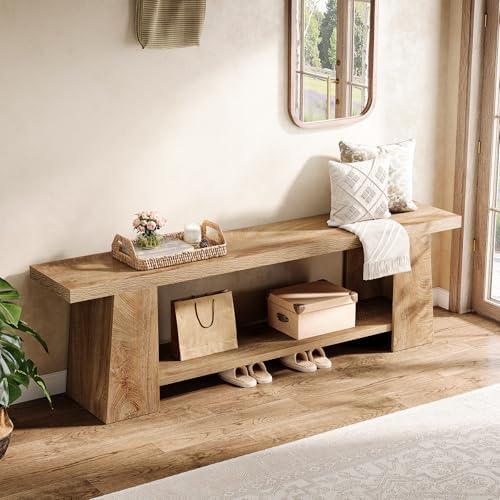 Tribesigns 2-Tier Entryway Bench, 59-Inch Extra Long Shoe Bench with Storage ...