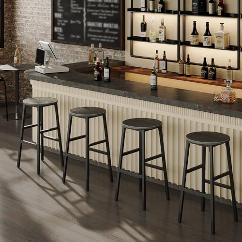 MAHANCRIS Bar Stools, Set of 2 Round Bar Chairs with Footrest, 24.4 Inch Kitc...