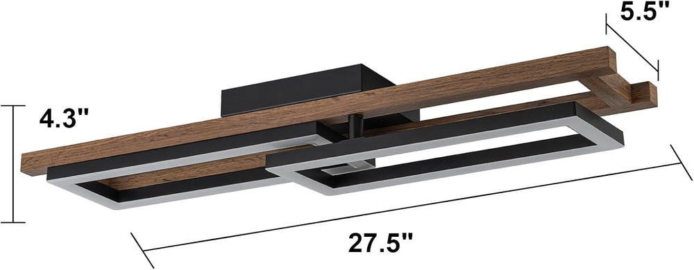 Lingkai 27.5" LED Modern Ceiling Lights Wooden Square Rectangular Lamp F...