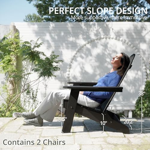 LUE BONA Folding Adirondack Chairs Set of 2, HDPS Fire Pit Chairs, Black