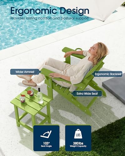 MUCHENGHY Folding Adirondack Chairs, HDPE Patio Chair, Lemon Green