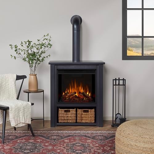 Real Flame Black Hollis Electric Fireplace - Freestanding with Remote Control...