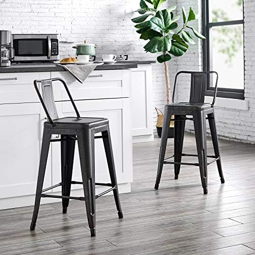 AC Pacific 24” Metal Barstool Set of 2 – Country Rustic Style with Low Back, ...