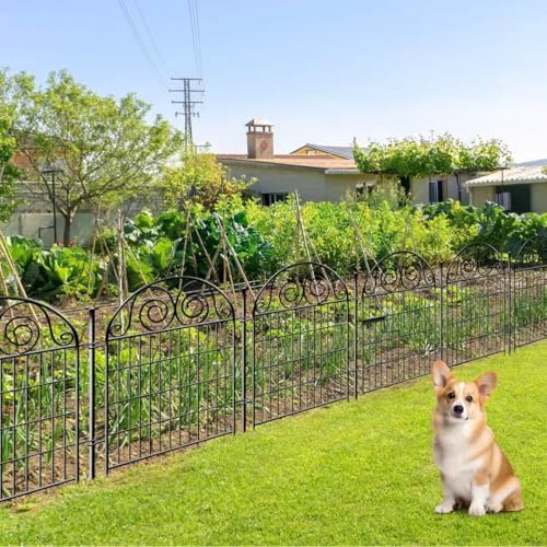 Getlay Tall Garden Fence Animal Barrier with Gate, 32 in(H) 16 Panels Garden ...