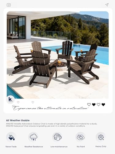 KINGYES Folding Adirondack Chair Set of 2 with Cup Holder, Coffee