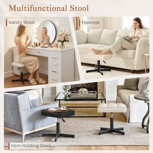 LUE BONA Adjustable Vanity Stool, 15''-19.5'' Foot Rest Under...