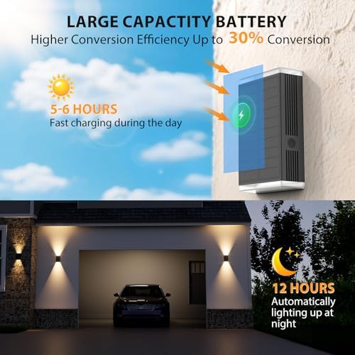 Solar Wall Light Outdoor,3000/4000/6000K 3 Modes Dusk to Dawn Lighting Wall S...