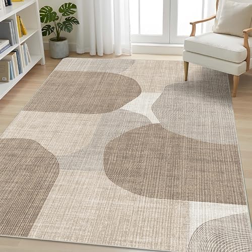 5x7 Area Rugs Modern Beige Washable Rug for Living Room Bedroom