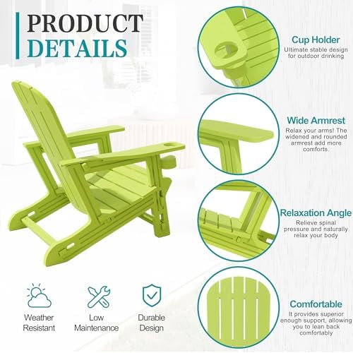 JY QAQA Outdoor Adirondack Chair Set of 2, All-Weather HDPE Patio Furniture w...